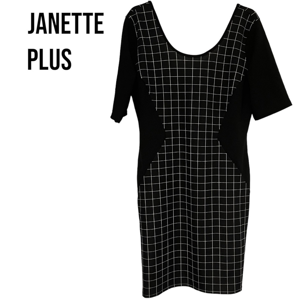 NWT Janette Plus BLACK AND WHITE WINDOWPANE Stretch Geometric DRESS Plus 2X Rue+